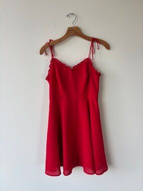 Lulu's Red Ruffle-Trim Tie-Strap Dress